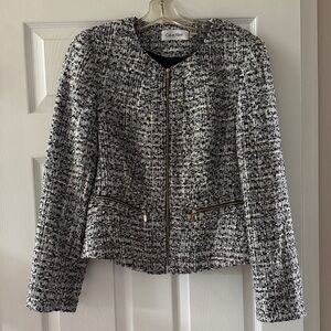 Calvin Klein Women's Black and White Textured Blazer